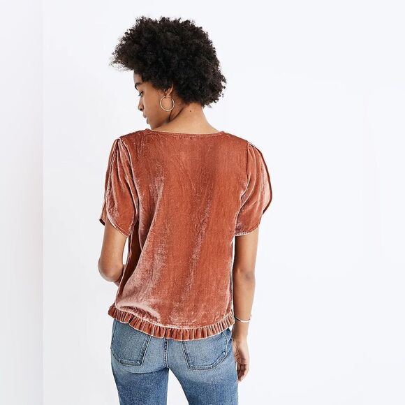 Madewell Velvet Tulip-Sleeve Ruffle Top - Picture 4 of 10